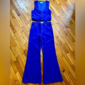 Rolla’s Electric Blue Corduroy Vest & High Waisted East Coast Flares